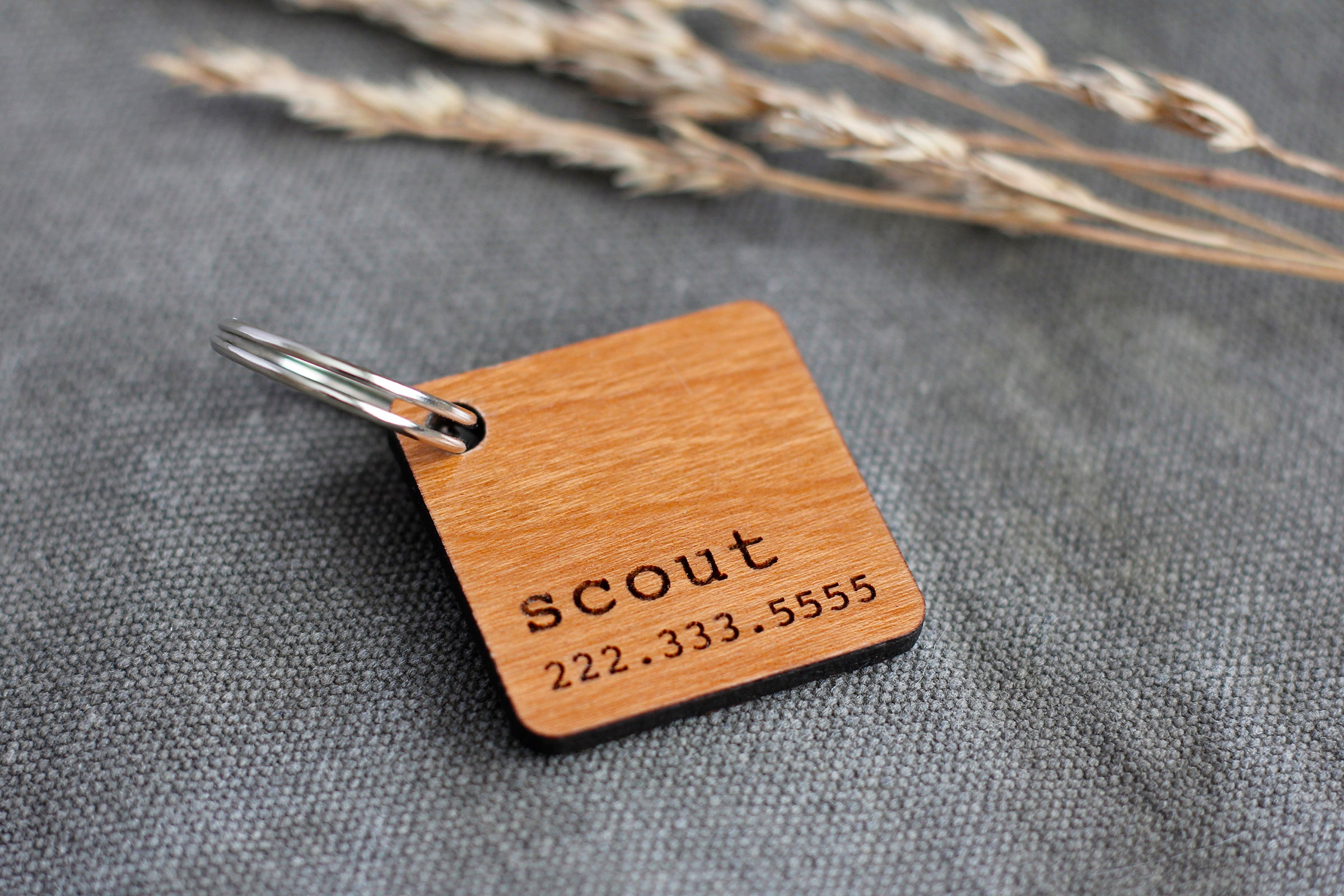 Square Wooden Pet ID Tag