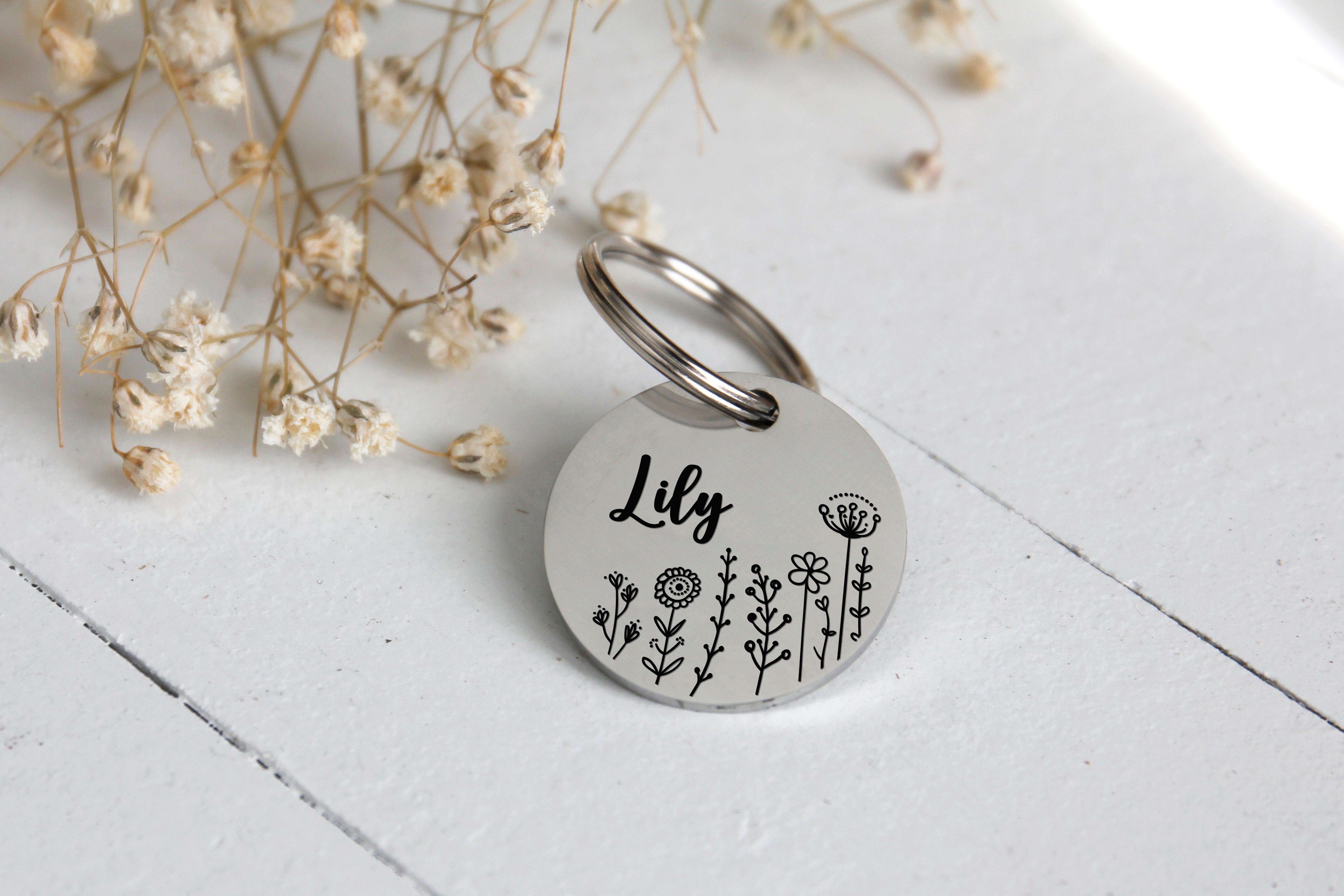 Wild Flowers Stainless Steel Pet Tag