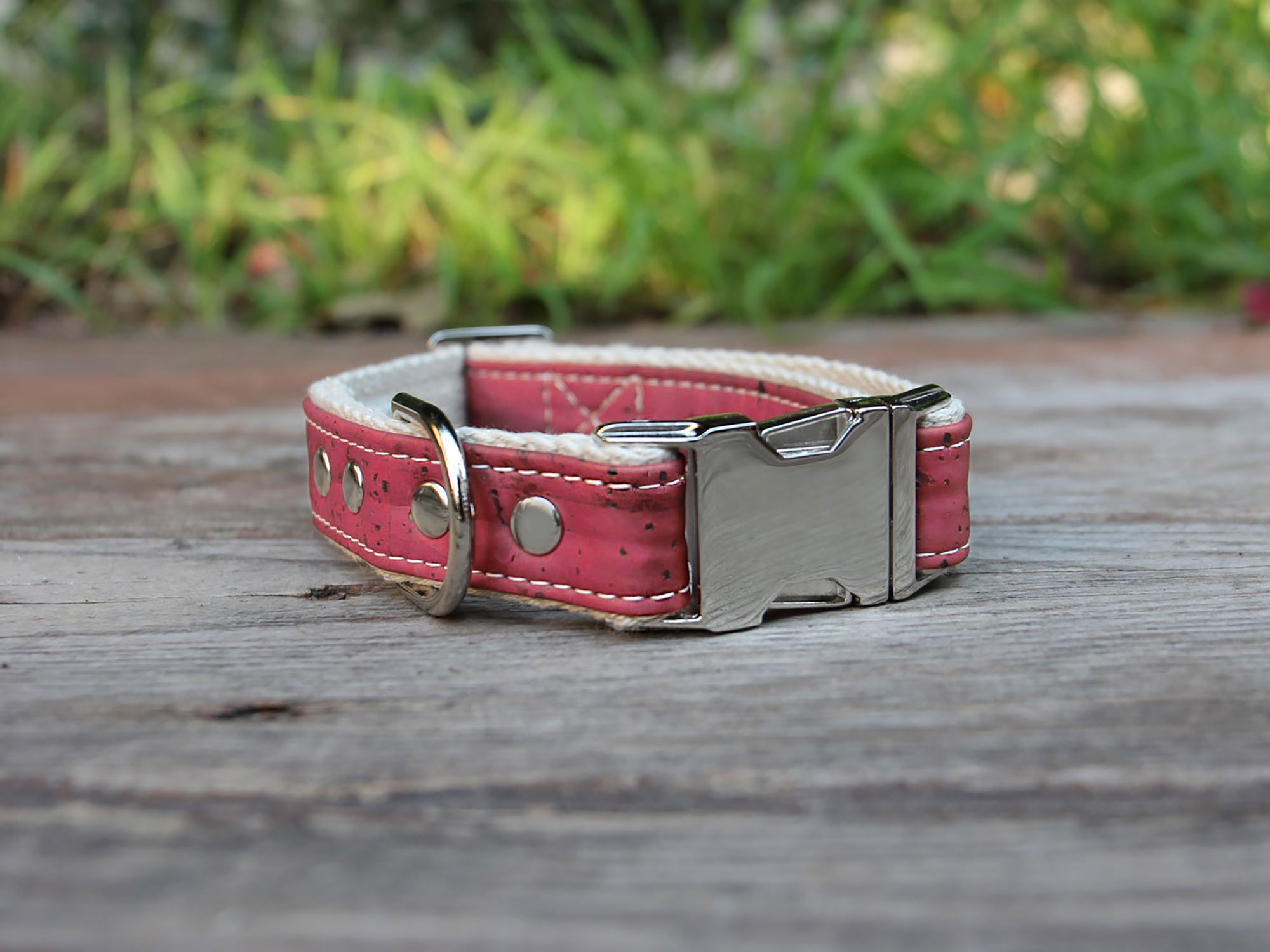 Studded Cork Leather Dog Collar Pretty in Pink