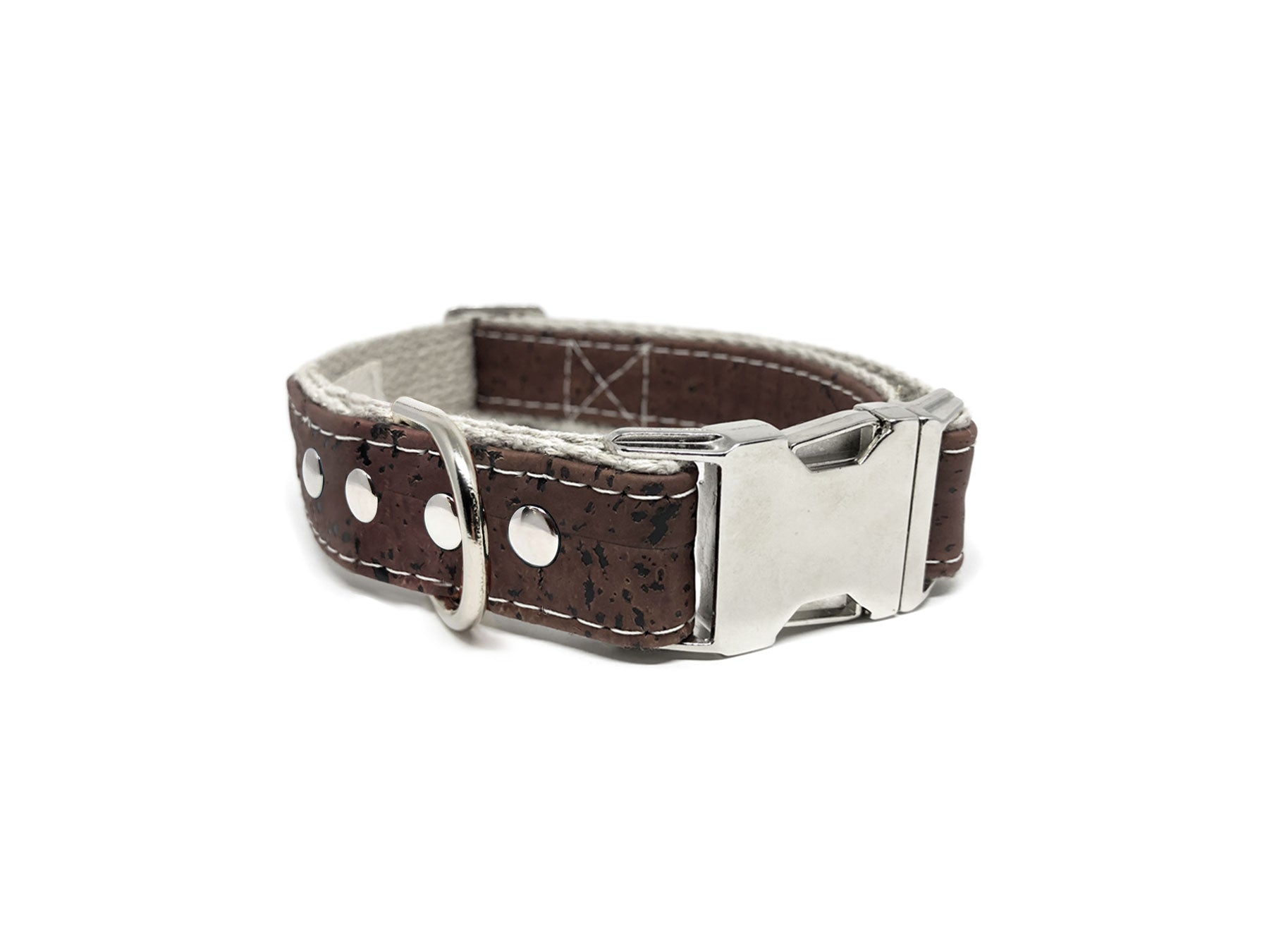 Studded Signature Natural Cork Leather Dog Collar in Brown