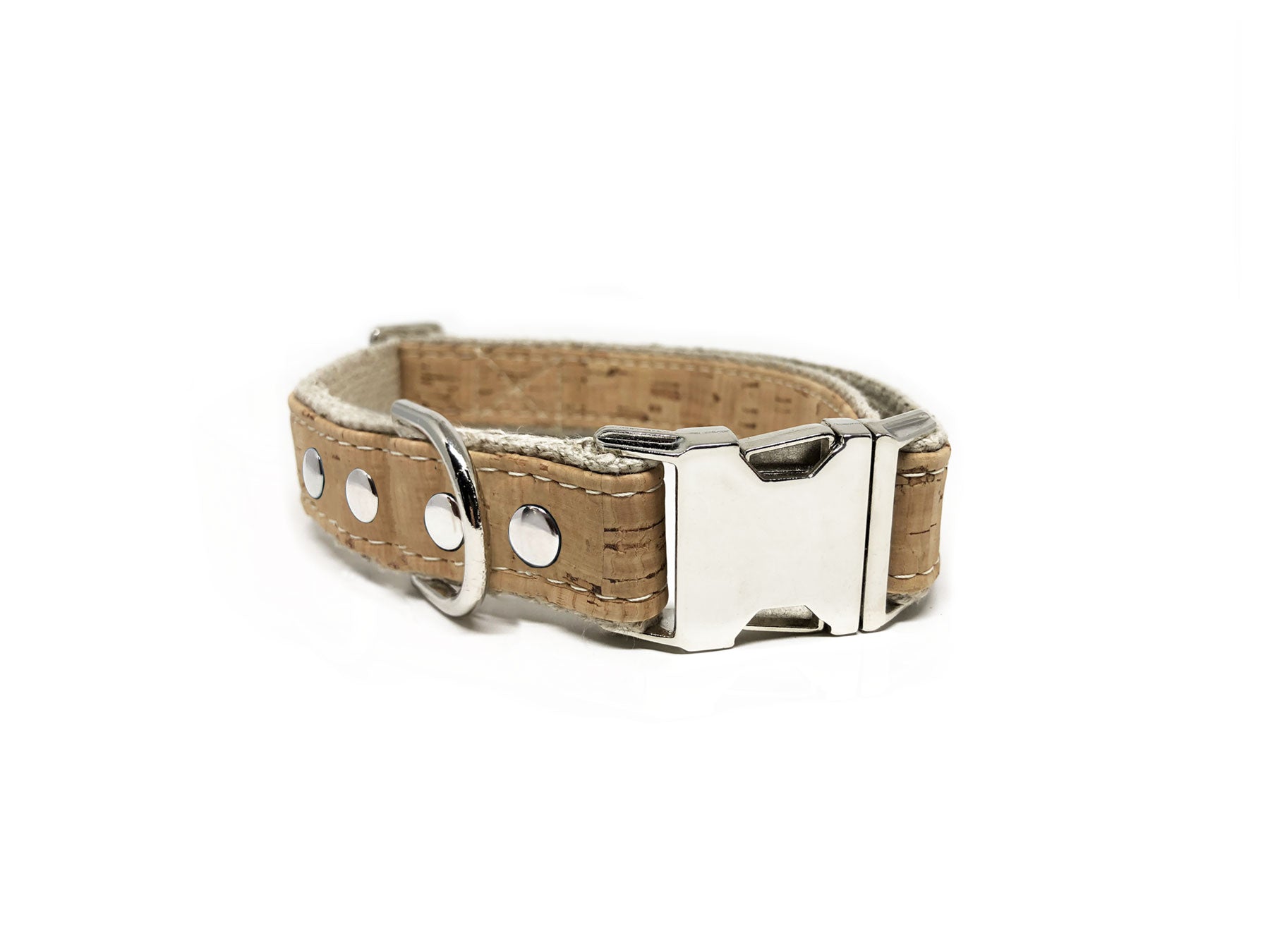 Studded Cork Leather Dog Collar Natural
