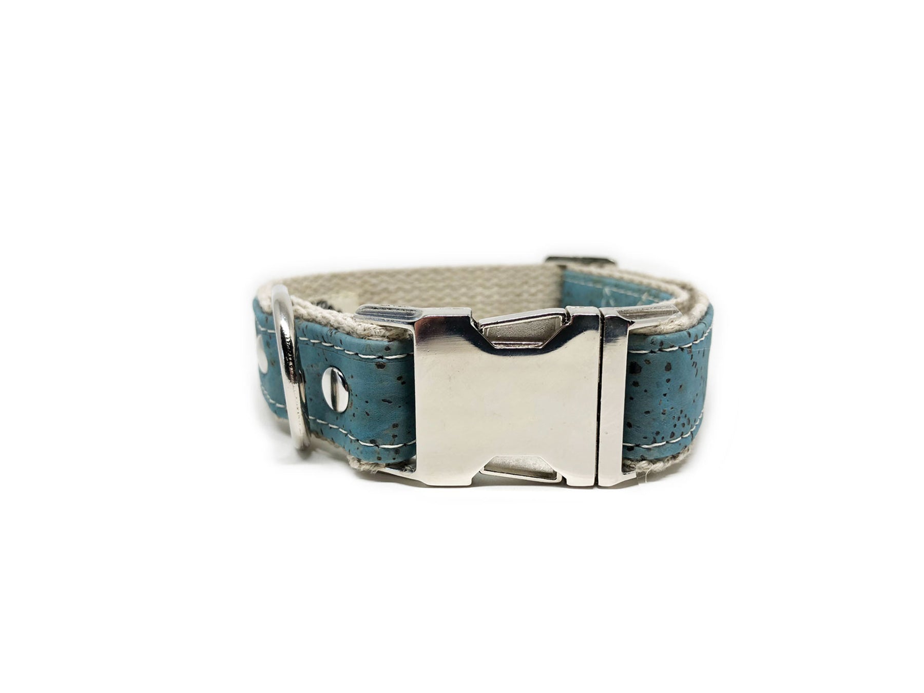 Studded Signature Cork Leather Dog Collar Ocean Blue