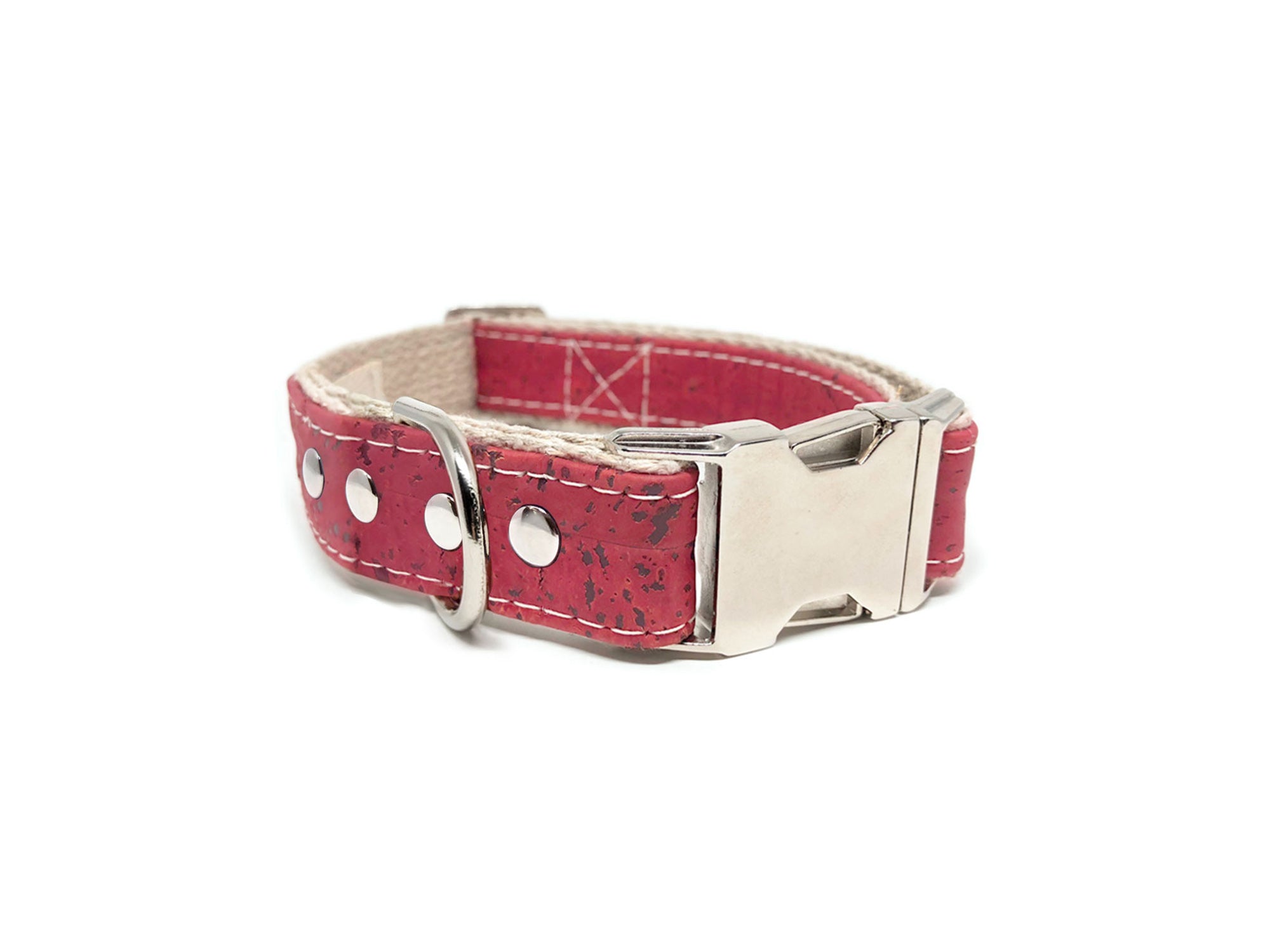 Studded Cork Leather Dog Collar Pretty in Pink