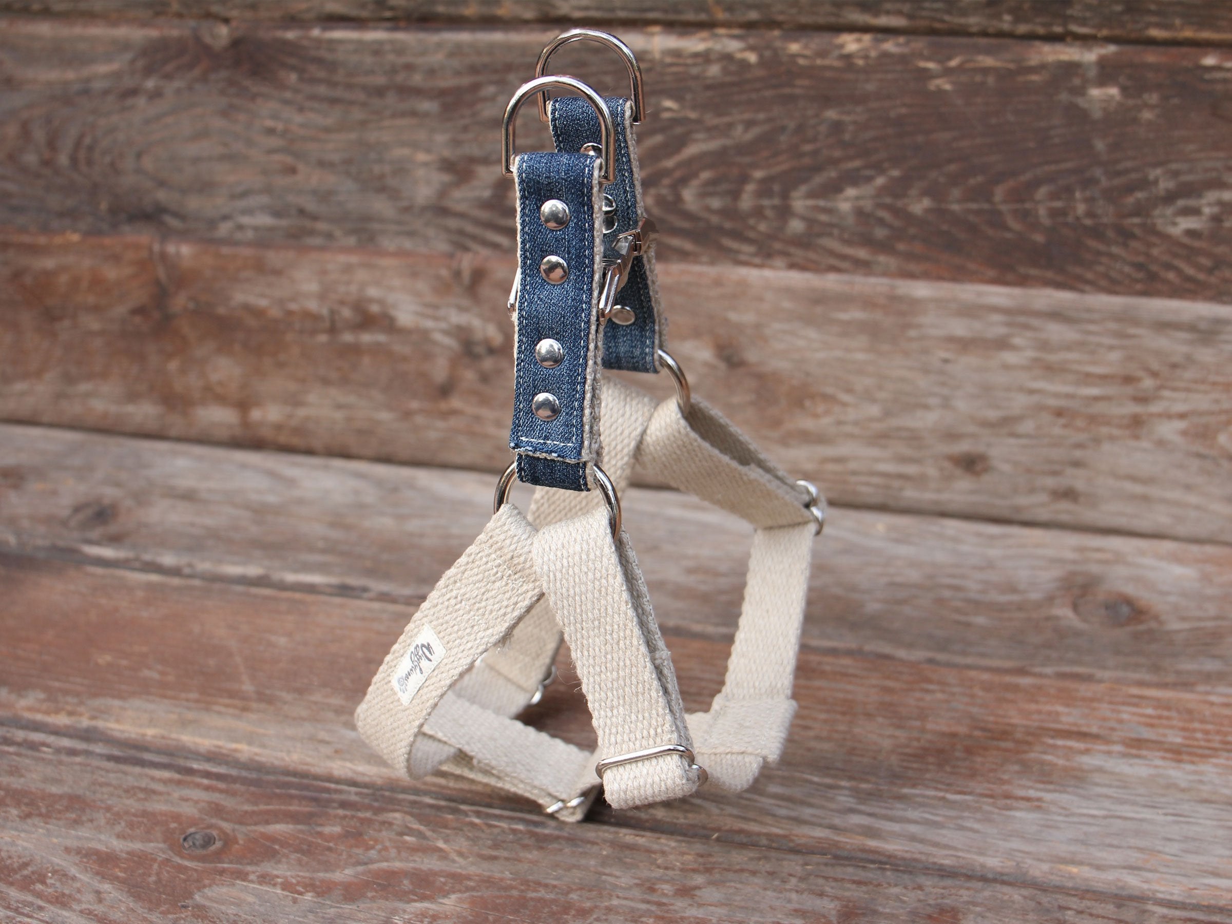 Upcycled Denim Top Adjustable Step-In Dog Harness