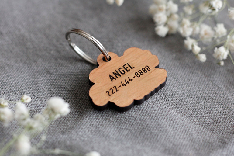 Who Rescued Who Badge Style Engraved Wooden Pet Tag