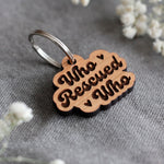 Who Rescued Who Badge Style Engraved Wooden Pet Tag Cherry