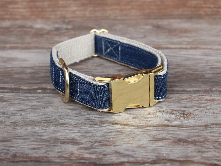 Denim Dog Collar Brass Hardware