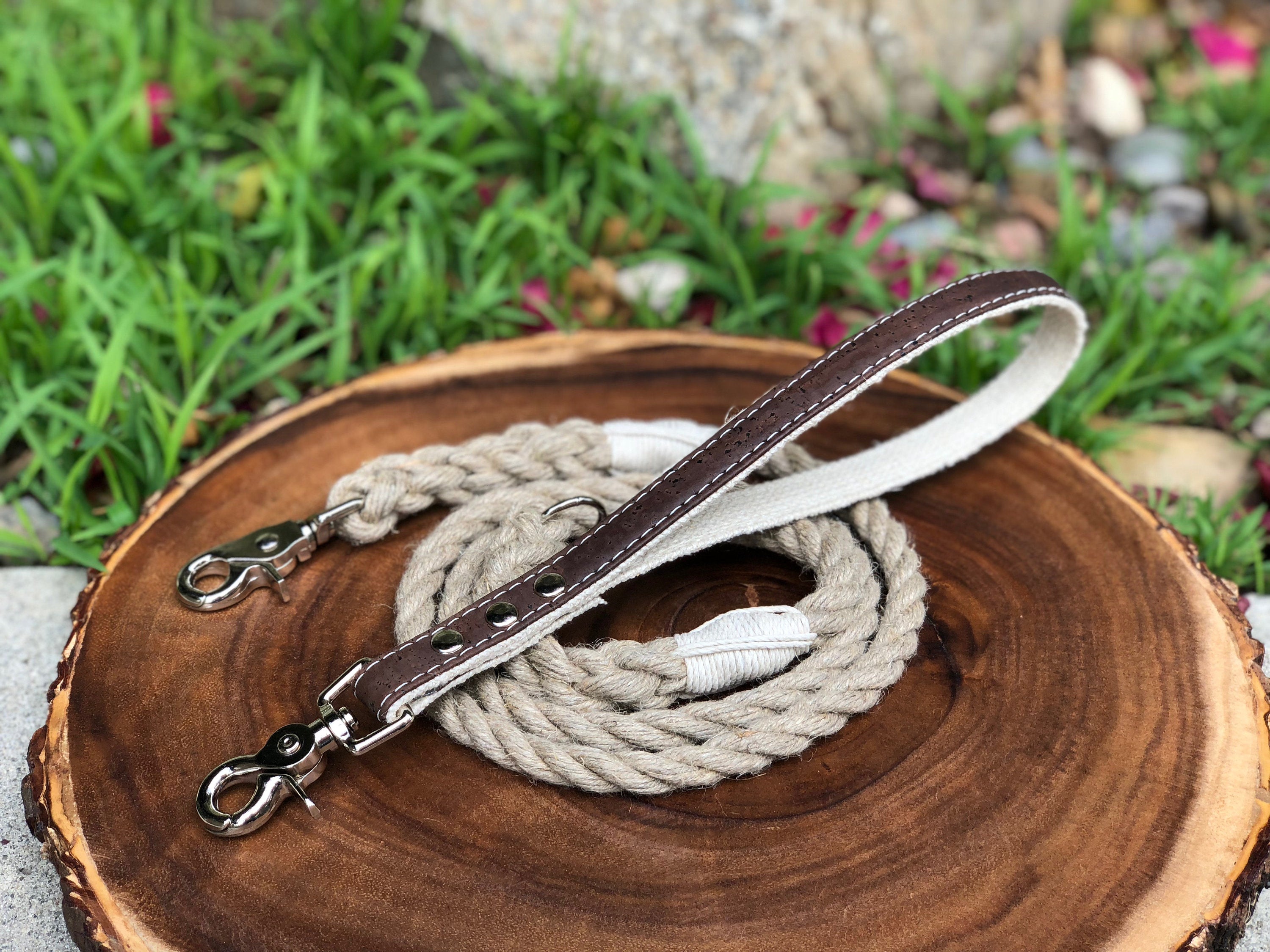 2-in-1 Interchangeable Dog Leash with Cork Leather Handle Saddle Brown