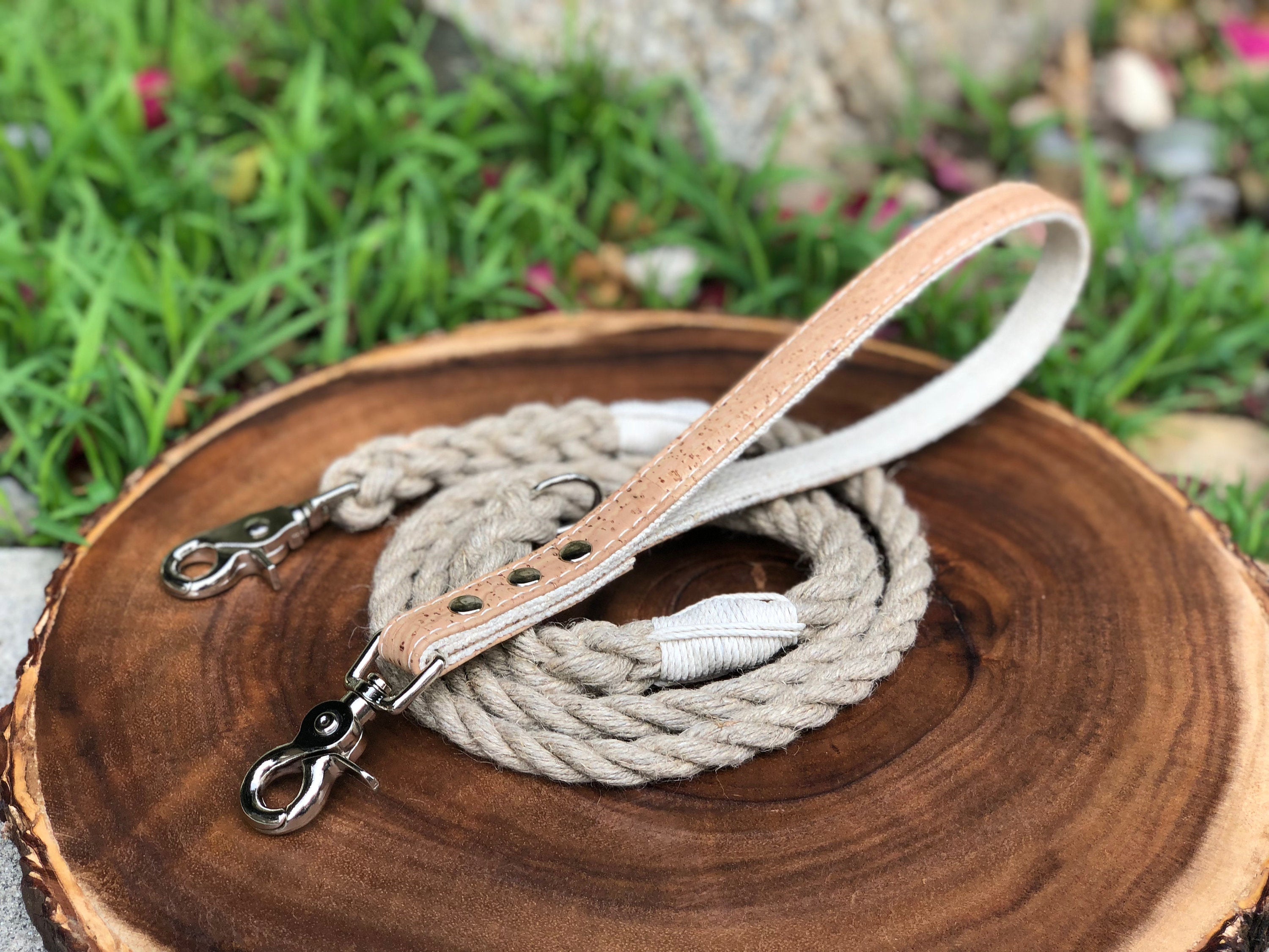 2-in-1 Interchangeable Dog Leash with Cork Leather Handle Natural Cork
