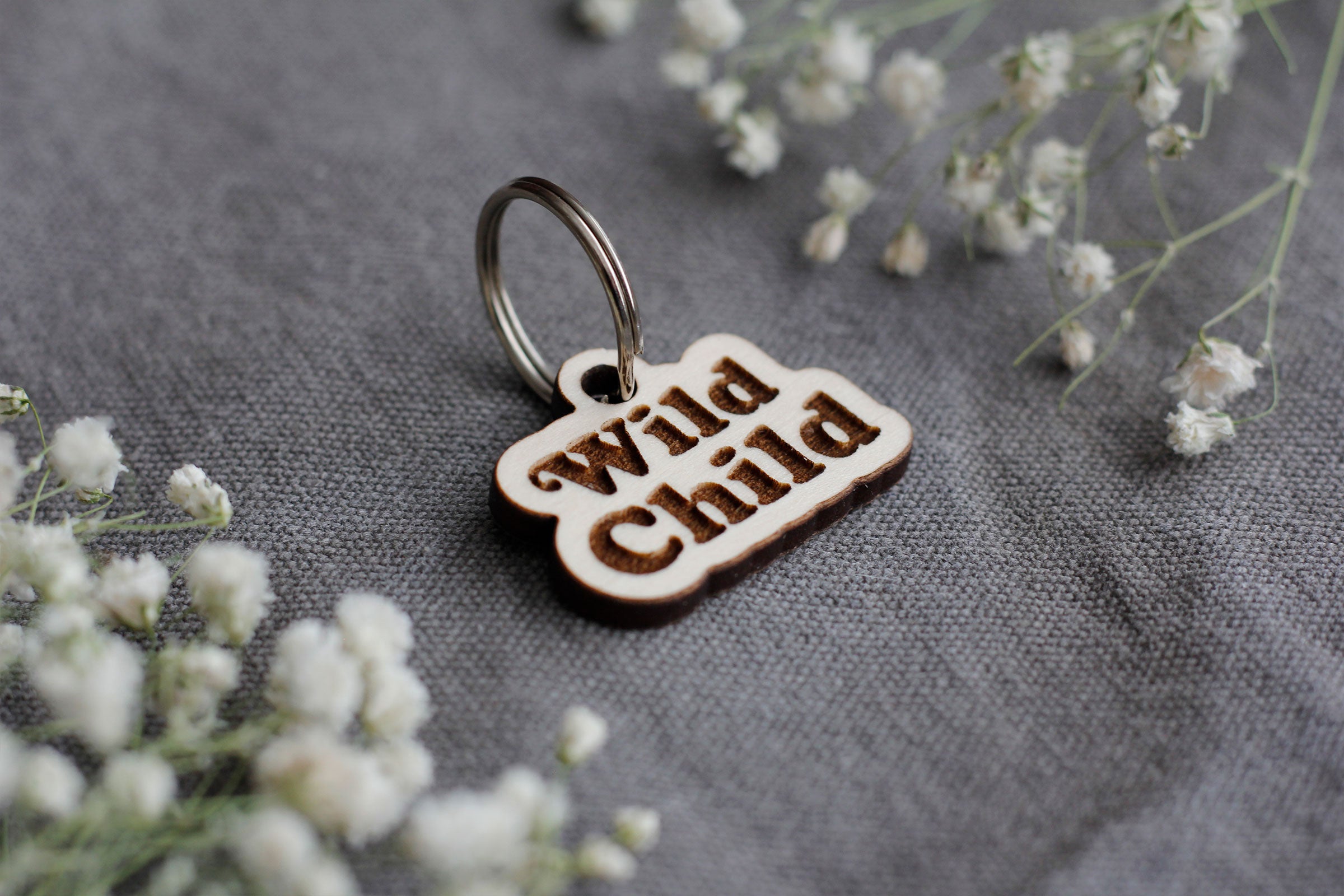 Wild Child Badge Style Engraved Wooden Pet Tag Bass