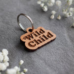 Wild Child Badge Style Engraved Wooden Pet Tag Cherry