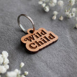 Wild Child Badge Style Engraved Wooden Pet Tag Cherry