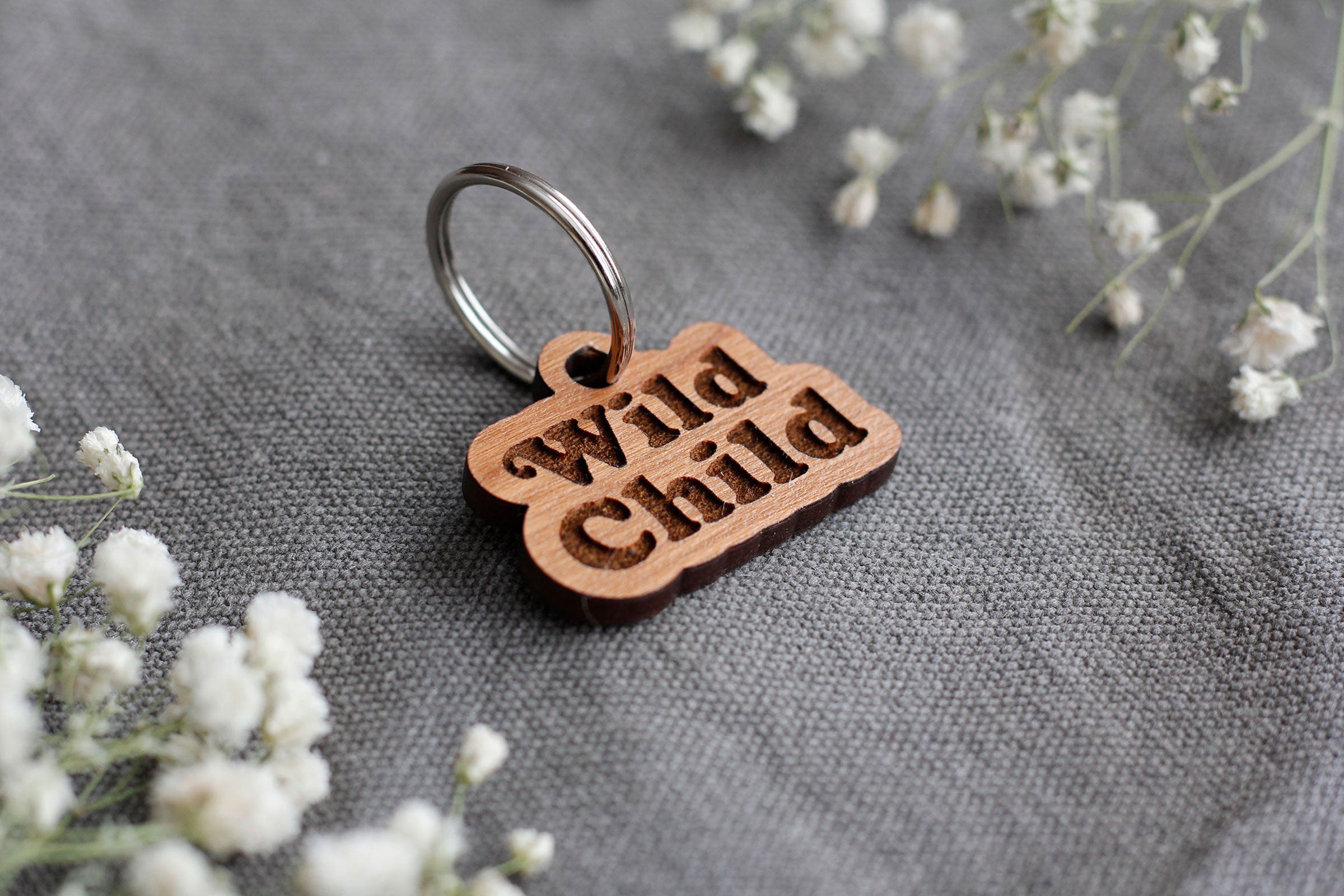 Wild Child Badge Style Engraved Wooden Pet Tag Cherry