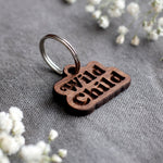 Wild Child Badge Style Engraved Wooden Pet Tag Walnut