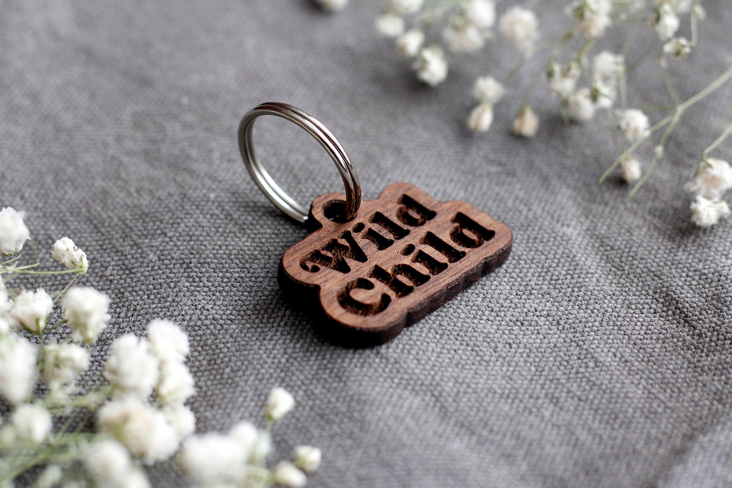 Wild Child Badge Style Engraved Wooden Pet Tag Walnut