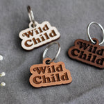 Wild Child Badge Style Engraved Wooden Pet Tag