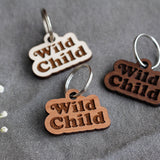 Wild Child Badge Style Engraved Wooden Pet Tag