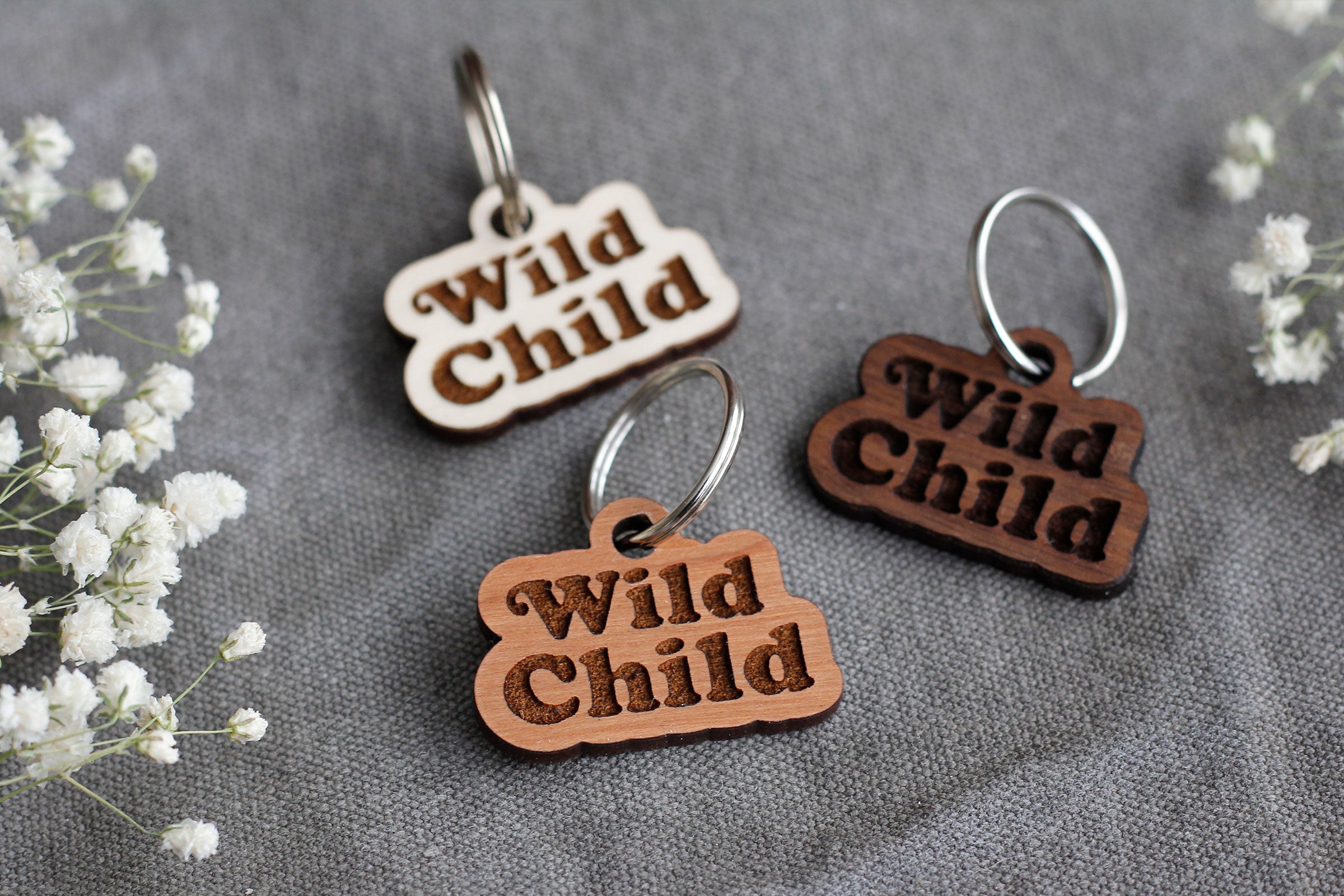 Wild Child Badge Style Engraved Wooden Pet Tag