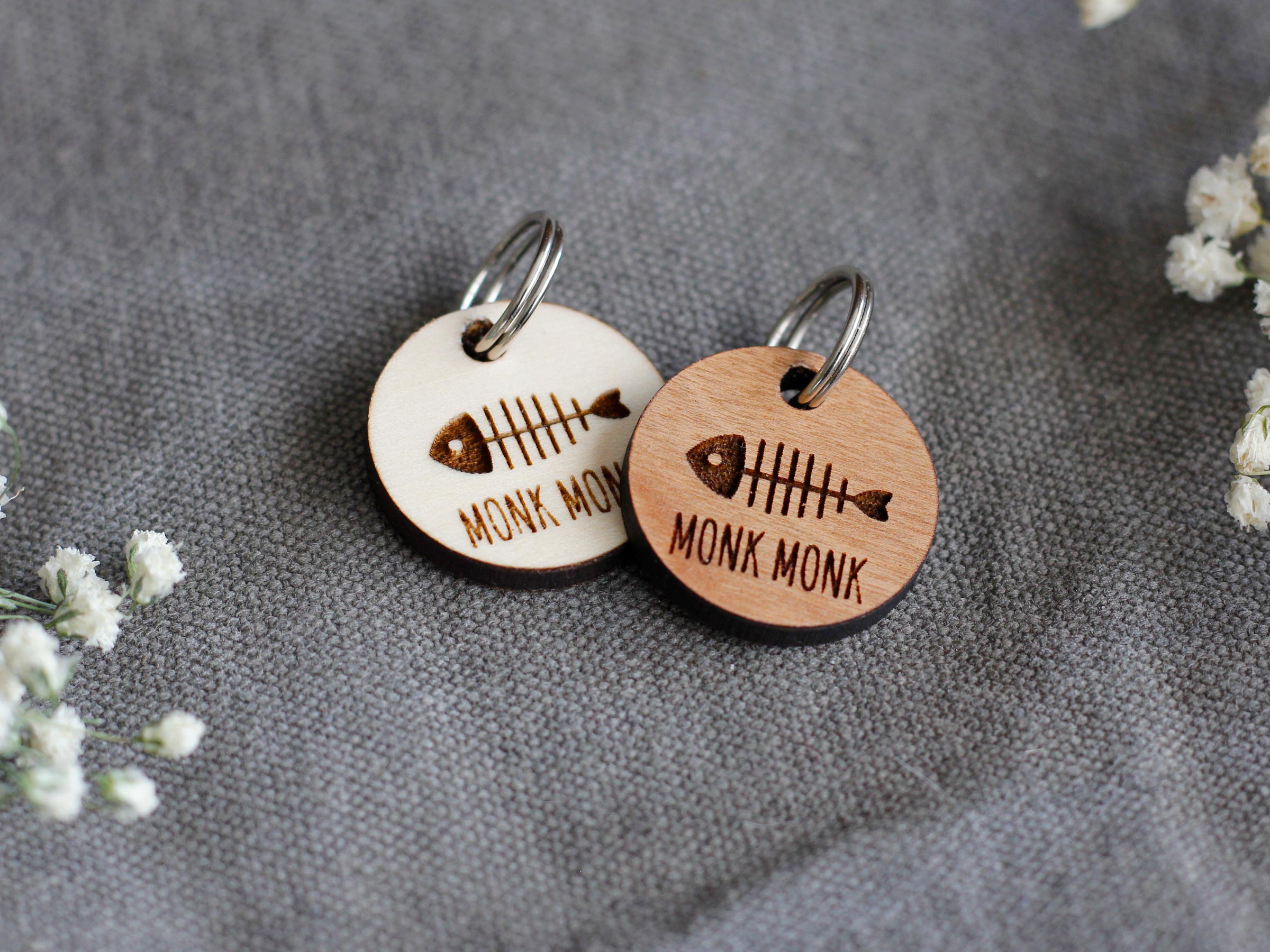 Wooden Cat ID Tag Round